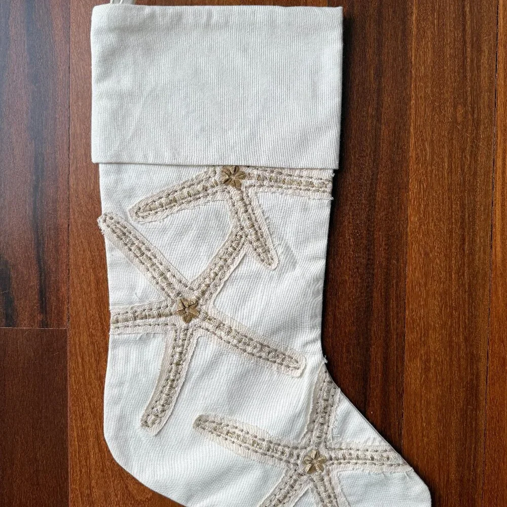 Two (2) Pottery Barn Caicos Starfish Beach Cream Stockings